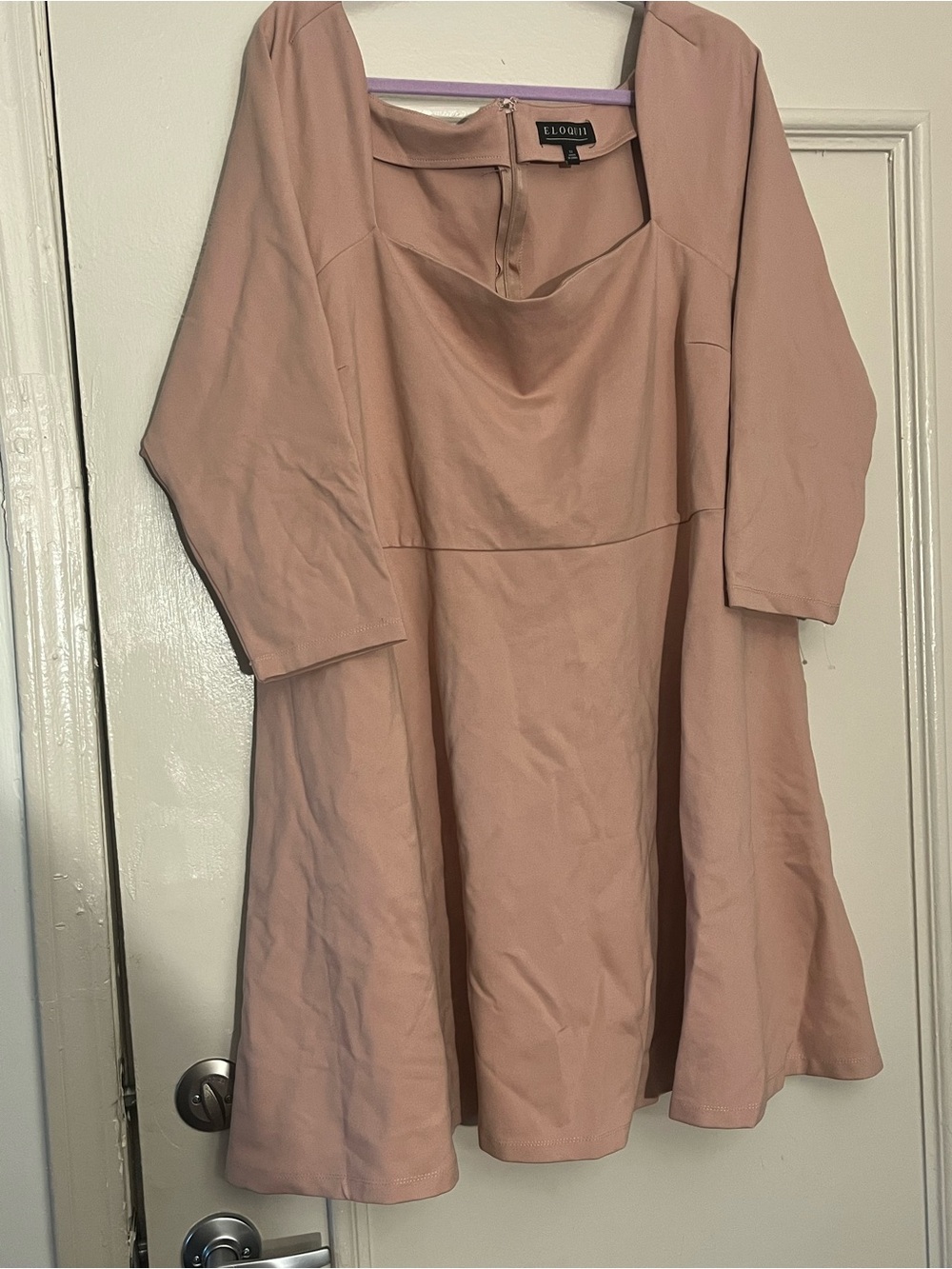 Eloquii Dusty Rose Square-Neck Fit & Flare Dress